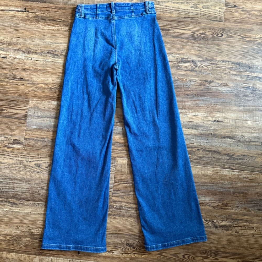 Risen Jeans FLARE Wide Leg Pants Womens 7/28 High Rise Front Seam Denim Boho - Picture 4 of 13